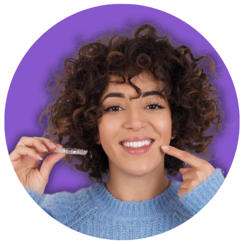 Straighten Up Ortho Invisalign Woman Purple Background